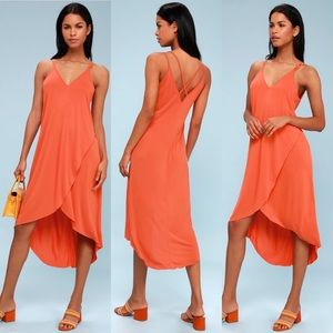 NWOT Coral Orange High Low Midi Dress by Lush